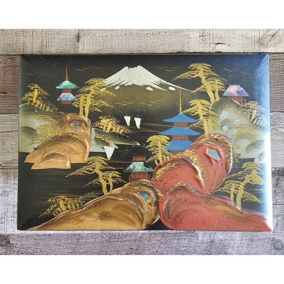 KK Japanese Inlayed Lacquered Jewelry Trinket Music Box Chest Vintage Gift - Picture 3 of 10